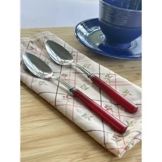 Photo of Vintage Red Bakelite Handle Teaspoons Set of 2 Stainless Steel Flatware