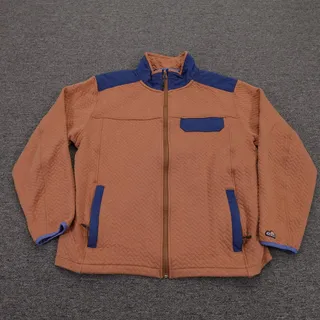 Photo of Chubbies Jacket Mens Large Brown Quilted Full Zip Woodchuck Herringbone Jersey