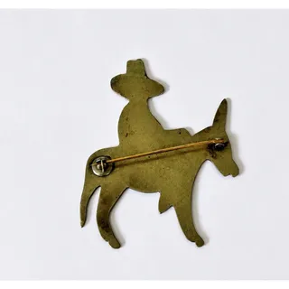 Photo of Vintage Cowboy Riding Burro Donkey Brooch Pin Folk Art Style Unmarked
