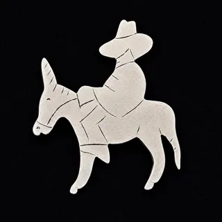 Photo of Vintage Cowboy Riding Burro Donkey Brooch Pin Folk Art Style Unmarked