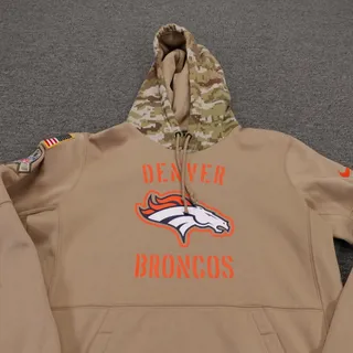 Photo of Denver Broncos Sweatshirt Mens Small Beige NFL Football Nike Dri-FIT Hoodie