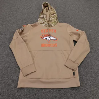 Photo of Denver Broncos Sweatshirt Mens Small Beige NFL Football Nike Dri-FIT Hoodie