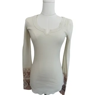 Photo of Free People Ivory/Cream Kombucha Crochet Cuff Thermal Knit Top Large