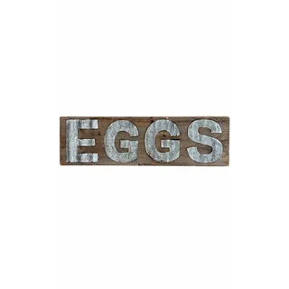 Photo of Vintage Galvanized Metal “EGGS” Rustic Wood Farmhouse Kitchen Wall Sign NWOT