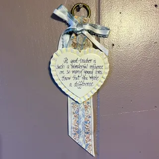 Photo of Vintage Teacher Appreciation Heart Wall Hanging Ribbon Plaque 9" Cottage Decor