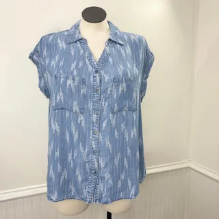 Photo of Style & Co Plus Size 1X Chambray Top Southwest Western Button Up Short Sleeve