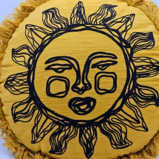 Photo of Celestial Sun Fringe Pillow Round Yellow Boho Accent Opalhouse Jungalow Decor