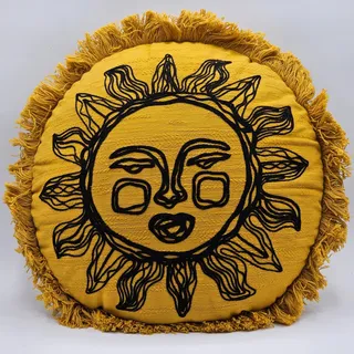 Photo of Celestial Sun Fringe Pillow Round Yellow Boho Accent Opalhouse Jungalow Decor