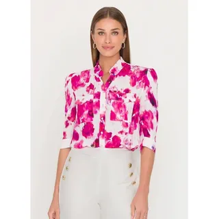 Photo of GENERATION LOVE Bardot Floral Button Front Shirt Blurry Floral Pink L NWT Chic