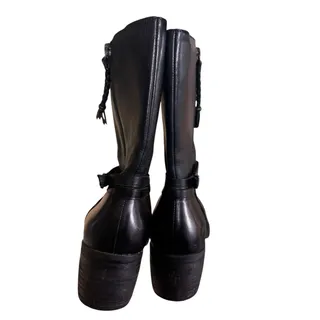 Photo of Tara M Dinah Black Leather Mid-calf Moto Boot