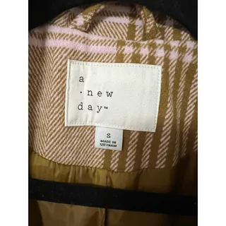 Photo of A New Day Women's S Brown Pink Plaid Pocket 3 Button Collared Trench Coat
