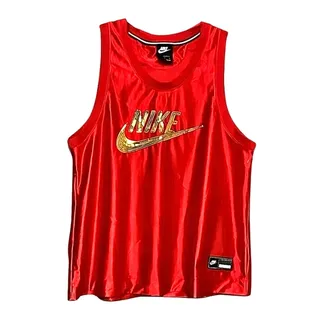 Photo of Nike Icon Jersey Tank Top Sleeveless Crew Neck Sequins Gold Red Women's L NWOT