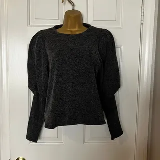 Photo of Zara Charcoal Puff Sleeve Knit Sweater Women's Medium Balloon Sleeve Fall Casual