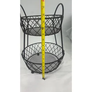 Photo of 2-Tier Metal Wire Black Lattice Fruit Basket Stand Kitchen Counter Organizer