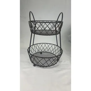 Photo of 2-Tier Metal Wire Black Lattice Fruit Basket Stand Kitchen Counter Organizer