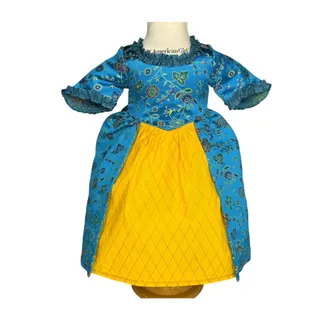 Photo of American Girl Felicity Meet Dress BeForever Blue Gold Brocade Gown Ruched Back
