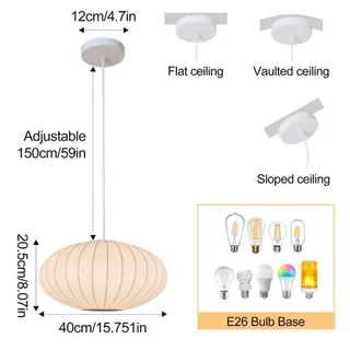 Photo of TAIYYLU Modern White Fabric Cocoon Pendant Light Chandelier 40cm E26