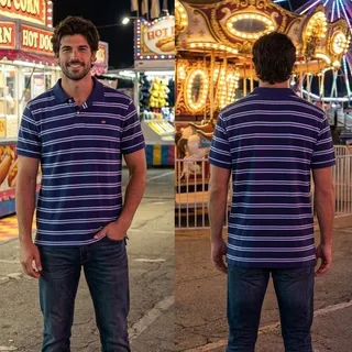 Photo of Polo Jeans Co Ralph Lauren Shirt Vintage Mens XL Blue Striped Rugby Polo 46 48