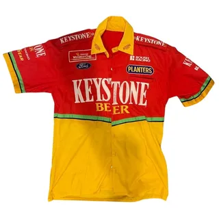 Photo of Walley Dallenbach Jr. NASCAR Race Used Pit Crew Shirt & Pants - Keystone Beer