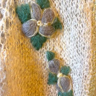 Photo of Vintage Handmade Open Knit Floral Applique Cardigan Fuzzy Butter Cottagecore