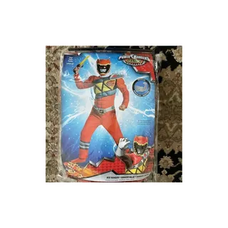 Photo of BOYS RED POWER RANGERS DINO CHARGE DELUXE MUSCLE COSTUME SIZE 4-6 NEW