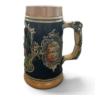 Photo of Vintage German Beer Stein “Bier, Lieb und Lied” Ceramic Beer Mug Germany 5.25”