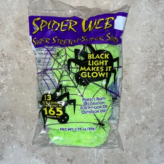 Photo of GREEN SUPER STRETCH 165 SQ FT SPIDER WEB HALLOWEEN DECORATION HAUNT NEW