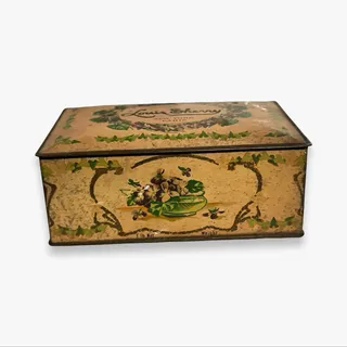 Photo of Vintage 1930s Louis Sherry New York Paris 1 Lb Floral Violet Hinged Candy Tin