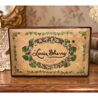 Photo of Vintage 1930s Louis Sherry New York Paris 1 Lb Floral Violet Hinged Candy Tin