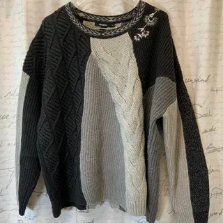 Photo of Desigual XL Color Block Fisherman Sweater Embroidery Boho Artsy Art Teacher
