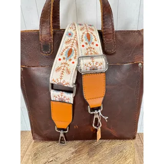 Photo of Brown Neutral Flower Purse Strap Tan Crossbody Boho Purse Strap Silver