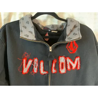 Photo of Vintage Volcom Y2K Zip Up Skater Sweatshirt Mens Medium Grey Black Red