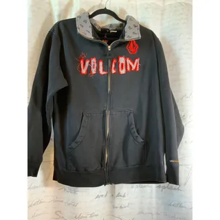 Photo of Vintage Volcom Y2K Zip Up Skater Sweatshirt Mens Medium Grey Black Red
