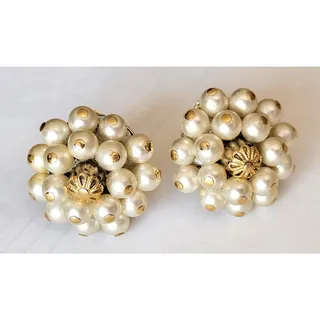Photo of Pearl Cluster Earrings Clip-On Vintage Japan