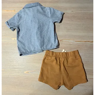 Photo of Carter's Baby Boys Chambray Button-Down & Knit Canvas Shorts Set (Size 12M) 