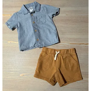 Photo of Carter's Baby Boys Chambray Button-Down & Knit Canvas Shorts Set (Size 12M) 