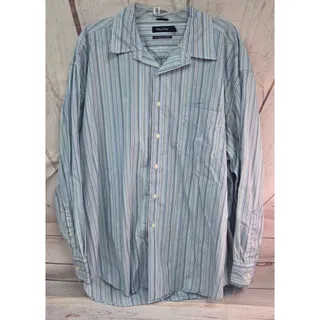 Photo of Vintage Nautica Two-Ply Cotton Blue White Striped Button Shirt XXL