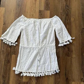 Photo of Women's Blue Island White Tassel Fringe Pullover Beach Coverup Size M NWT