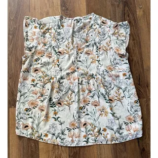 Photo of Maison d’Amélie Paris 1X Cream Watercolor Floral Sheer Blouse Boho Cottagecore