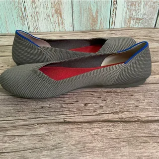 Photo of Rothy’s The Flat Womens Gray Knit Ballet Flats Blue Red Collar Trim Round Toe 9