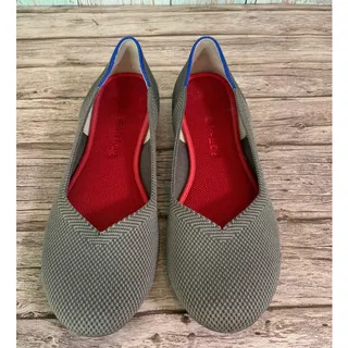 Photo of Rothy’s The Flat Womens Gray Knit Ballet Flats Blue Red Collar Trim Round Toe 9
