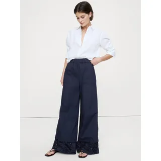 Photo of Banana Republic Navy Embroidered Cotton Poplin Pull-On Pants, Women's M TALL NWT