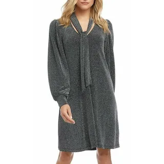 Photo of KAREN KANE Black Silver Nylon Embellished Long Sleeve Tie Neck Short Cocktail Dress S