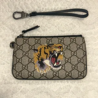 Photo of Gucci GG Supreme Canvas Tiger Wallet Pouch Wristlet