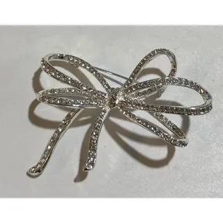 Photo of Signed Anne Klein Pave Rhinestone Bow Ribbon Pin Brooch 2-1/2”
