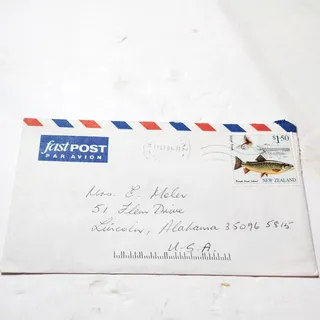 Photo of New Zealand 1997 Brook Trout $1.50 Stamp Airmail FastPost Cover to USA