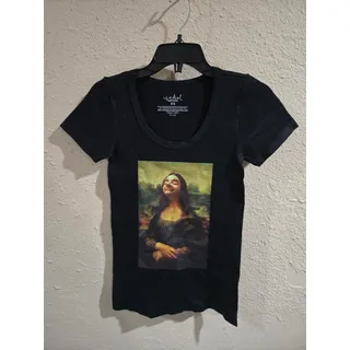 Photo of Mr. Bean Mona Lisa Women's Tee Shirt, Black, Size XS