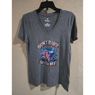 Photo of Don't Rawr With Me Hippopotamus Fanatics Tee Shirt, Grey, Women's Size Medium