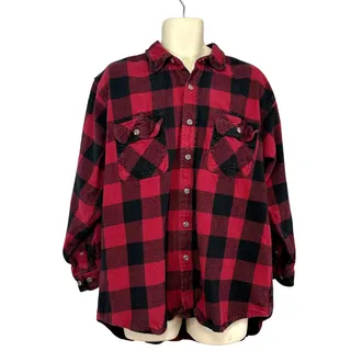 Photo of Field & Stream XL Red Buffalo Plaid Heavy Cotton Flannel Grunge Gorpcore Shirt
