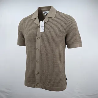 Photo of DKNY Men’s Grid Sweater Camp Shirt Cafe Brown NWT Size M